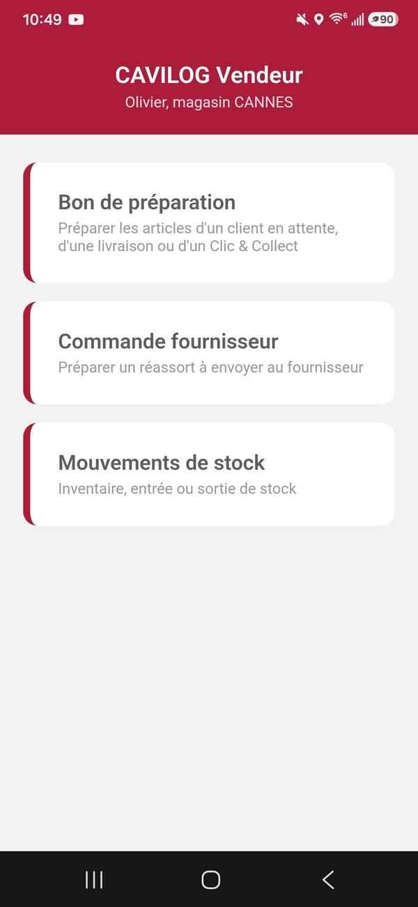Capture d'écran de l'application Cavilog Vendeur